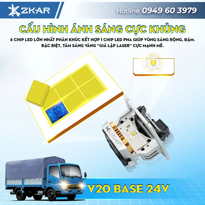 Bi LED X-Light V20 base 24V cấu hình mạnh mẽ